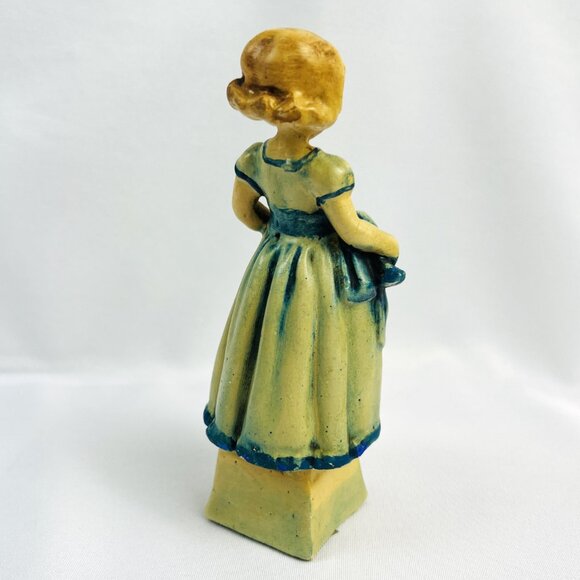 Carnival Chalkware Antique Girl Figurine Green Blue Dress Art Deco 1920s 6” - Picture 5 of 8